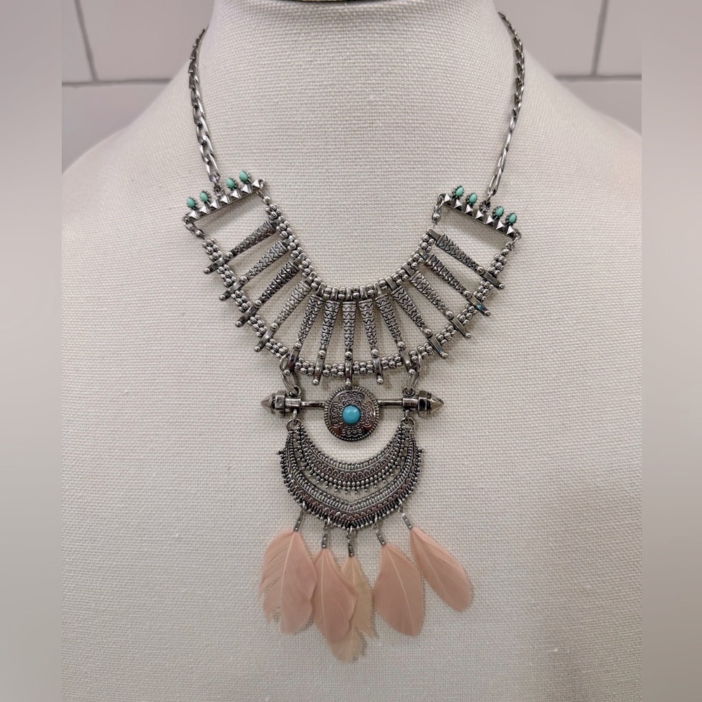 American Eagle Statement Silver-Tone Bib Necklace… - image 1